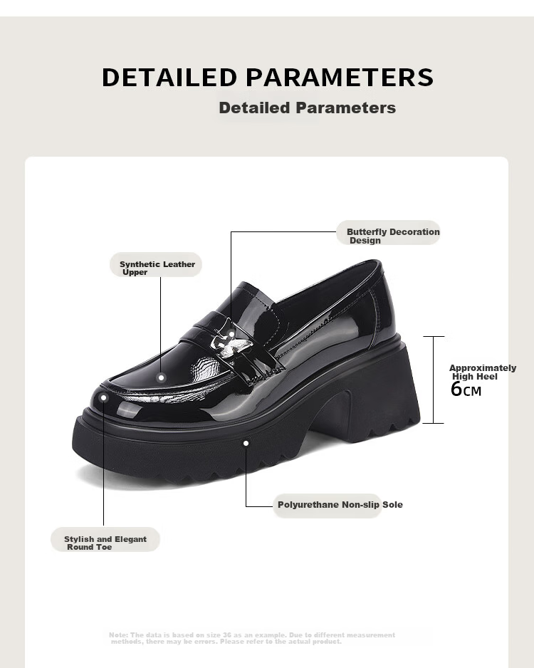 DAPHNE Thick-Soled Loafers for Women, Versatile And Fashionable Shoes, JK Academy Style Black British-Style Leather Shoes for Women, Black, Size 35 5
