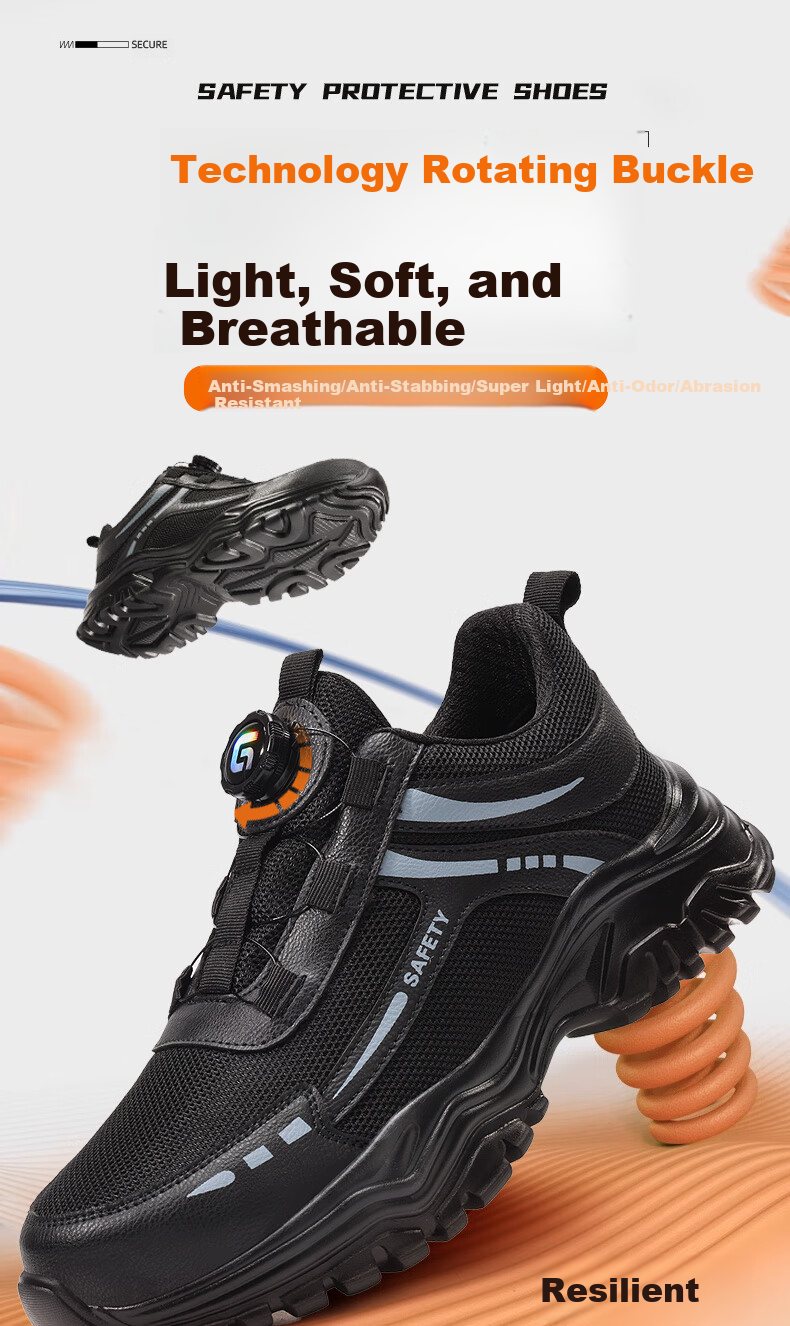 JUNBU Safety Shoes for Men with Steel Toe Cap, Anti-Smashing, Puncture-Resistant, Waterproof, Ultra-Light Soft Sole Construction Site Work Shoes F088 Size 42 1