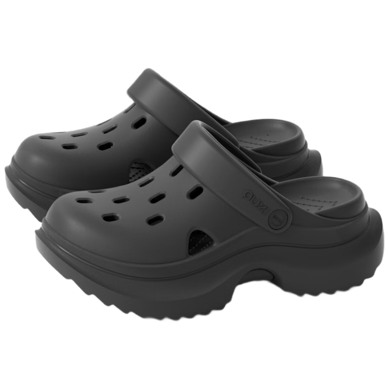 Poxi Summer Beach Platform Heightening Casual Crocs-Style Shoes for Petite Women, Pearl Black, Size 36-37