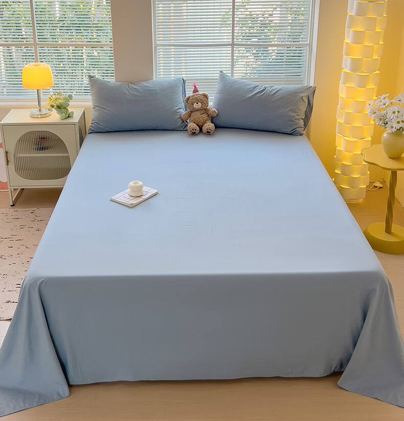 Aiwei A-Class Washed Cotton Single Bed Sheet Dormitory 110g Brushed Cotton Sheet Milk Blue 180*230cm 1