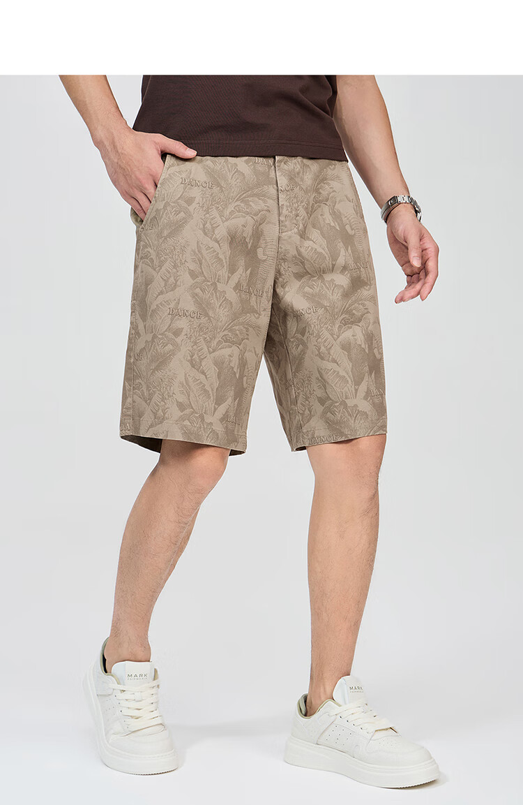 DANCING WOLVES [Comfortable Cotton Spandex] Summer Versatile Trendy All-Over Letter Print Breathable Men's Casual Shorts, 701 Khaki, Size 35 13