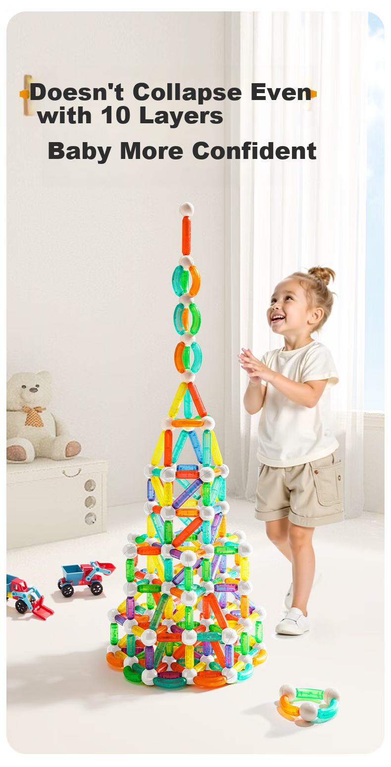 Meiletongnian (JoanMiro) Magnetic Building Sticks for Children's Educational Toys, Magnetic Tiles, Creative Bucket with 120 Pieces 6