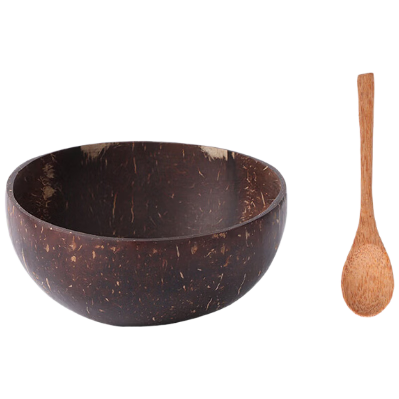 BJ Yogurt Bowl with Spoon, Wooden Dessert Fruit Salad Bowl for Home Breakfast Oatmeal, Natural Coconut Shell Bowl