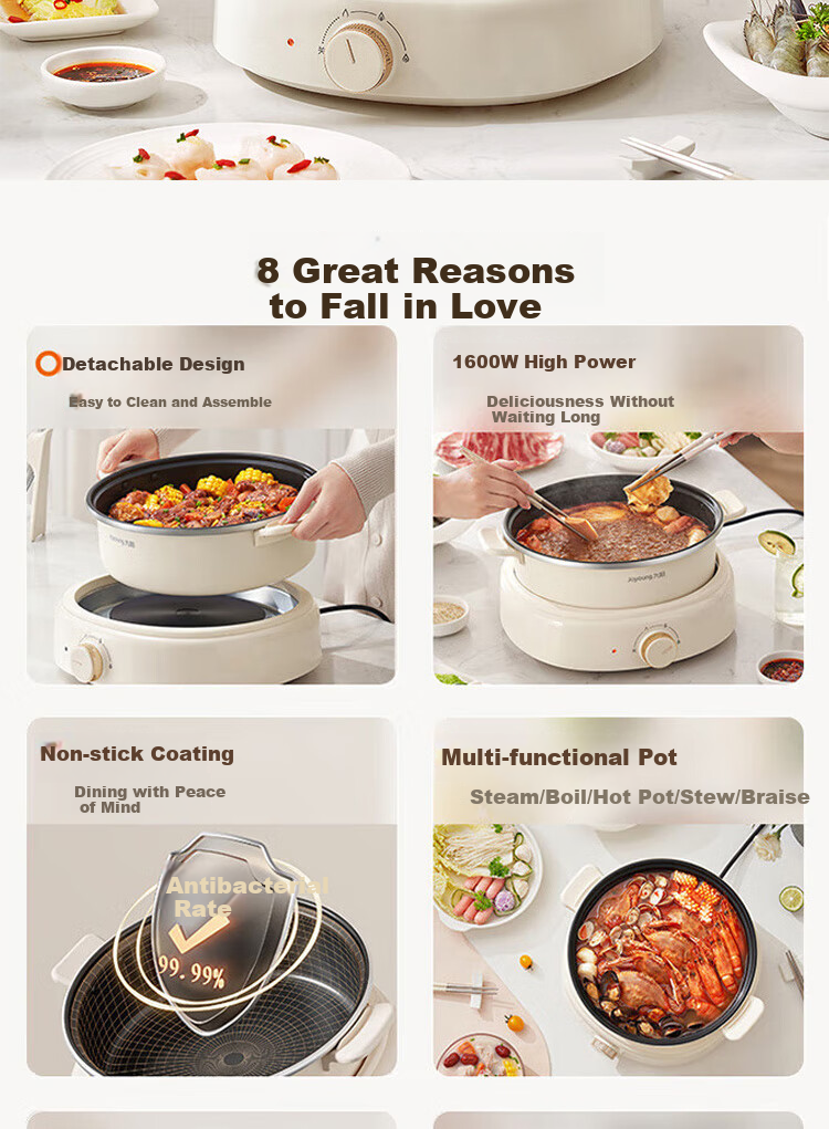 Joyoung Household 5L Large Capacity Electric Hot Pot And Steamer, Upper Steaming Lower Cooking Detachable Design, Specialized Hot Pot, Multifunctional Electric Cooking Pot HG50-G525S with Steamer Basket 2