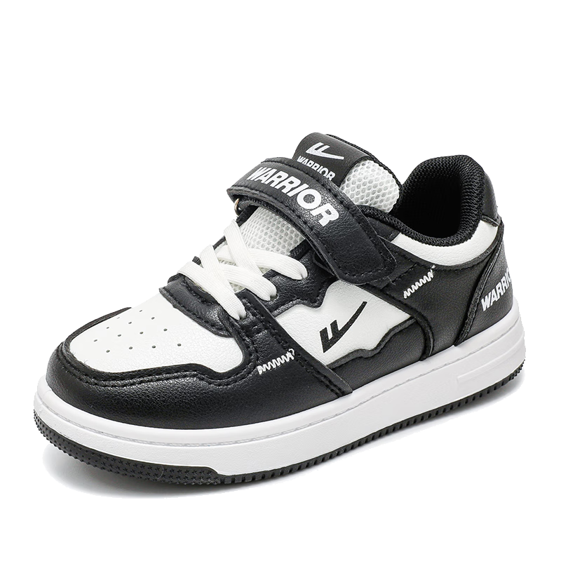 Warrior Boys' Skateboard Shoes, Spring And Autumn Style, Velcro Closure, Lightweight Children's Sneakers WZ(CL)-1329 Black/white 31