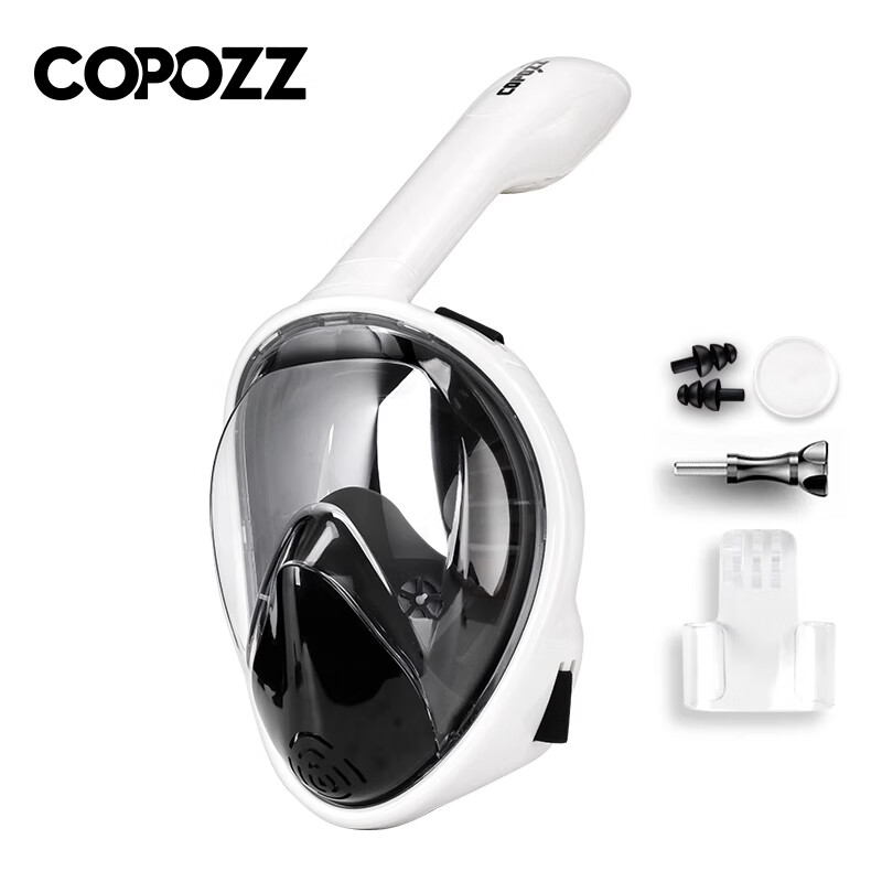 Copozz Snorkeling Gear Mask Set Full Face Dry Snorkel Black White L/XL