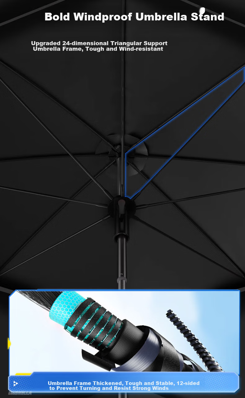 SIMAGO Fishing Umbrella with 12 Ribs, Anti-Twist Cane, Double-Layer Fishing Canopy, Rain Protection, UV Sunshade, 2.0 Meters 10