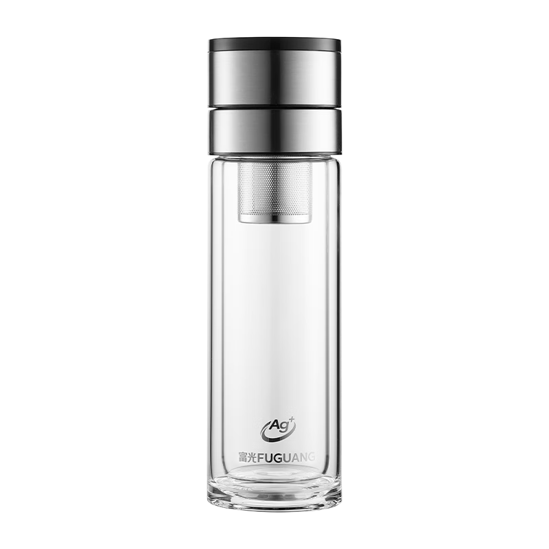 Fuguang Antibacterial Double-Layer Glass Cup with One-Touch Lid Opening, High Borosilicate Tea Cup with Separate Water Compartment, Gift Box Set for Me