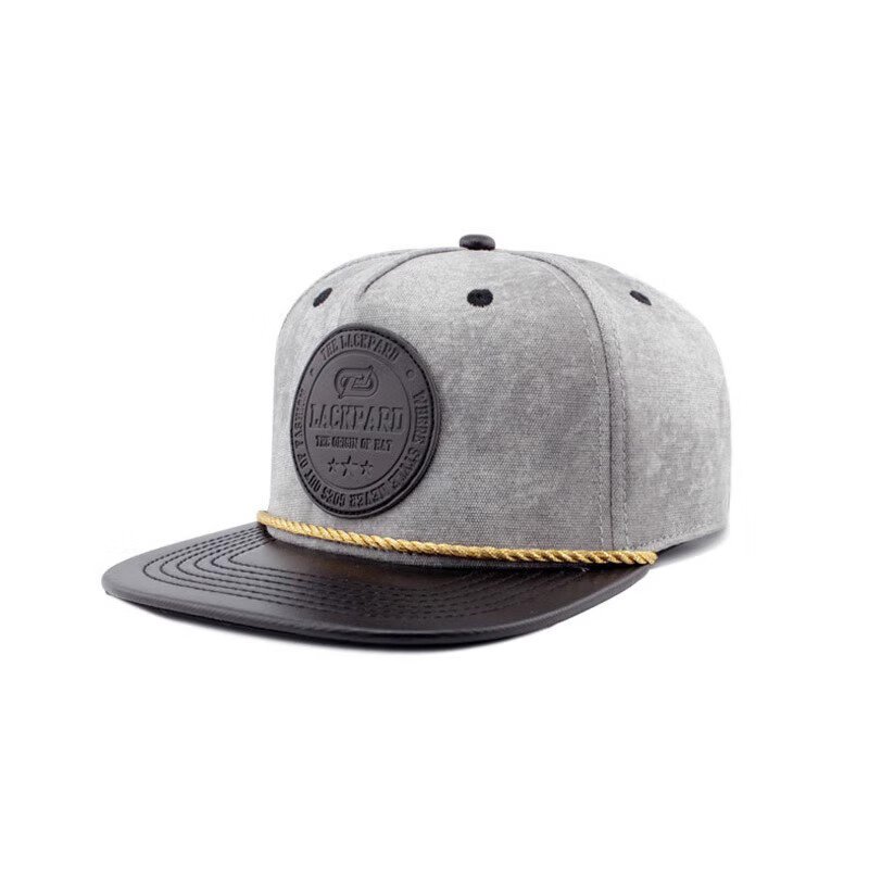 LACKPARD Spring And Summer Men's Korean Style Hip-Hop Hat, Street Dance Baseball Cap, Flat Brim Hat, Light Gray with Gold Rope, One Size [56-59cm]