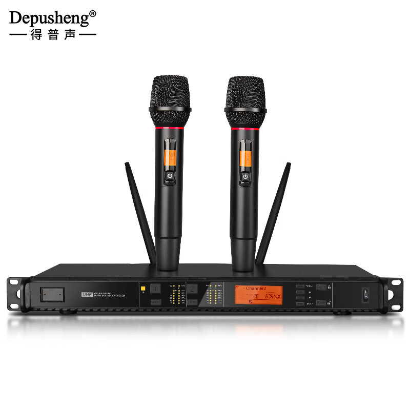 Depusheng Professional Wireless Microphone System, Home KTV Singing, Karaoke for Meetings And Training, Speech And Stage Performance, Karaoke Machine with Dual Microphones, Anti-Howling Frequency Adjustment, DR28
