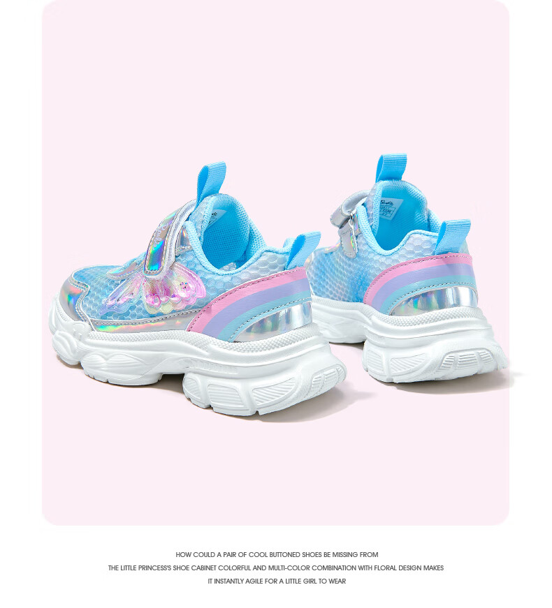 Barbie Girls' Spring And Autumn Princess Style Outdoor Running Shoes, Travel Student Dad Shoes Sneakers DA6707 Blue Size 30 13