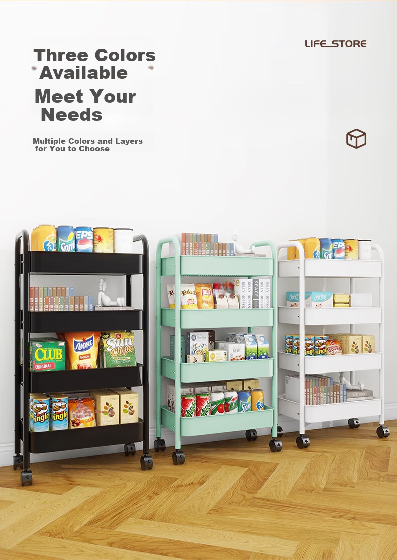 Quanpinwu Small Cart Storage Rack, Movable Floor-Standing Organizer, Household Snack Kitchen Multi-Layer Carbon Steel Wheeled Shelf, Sibai 10