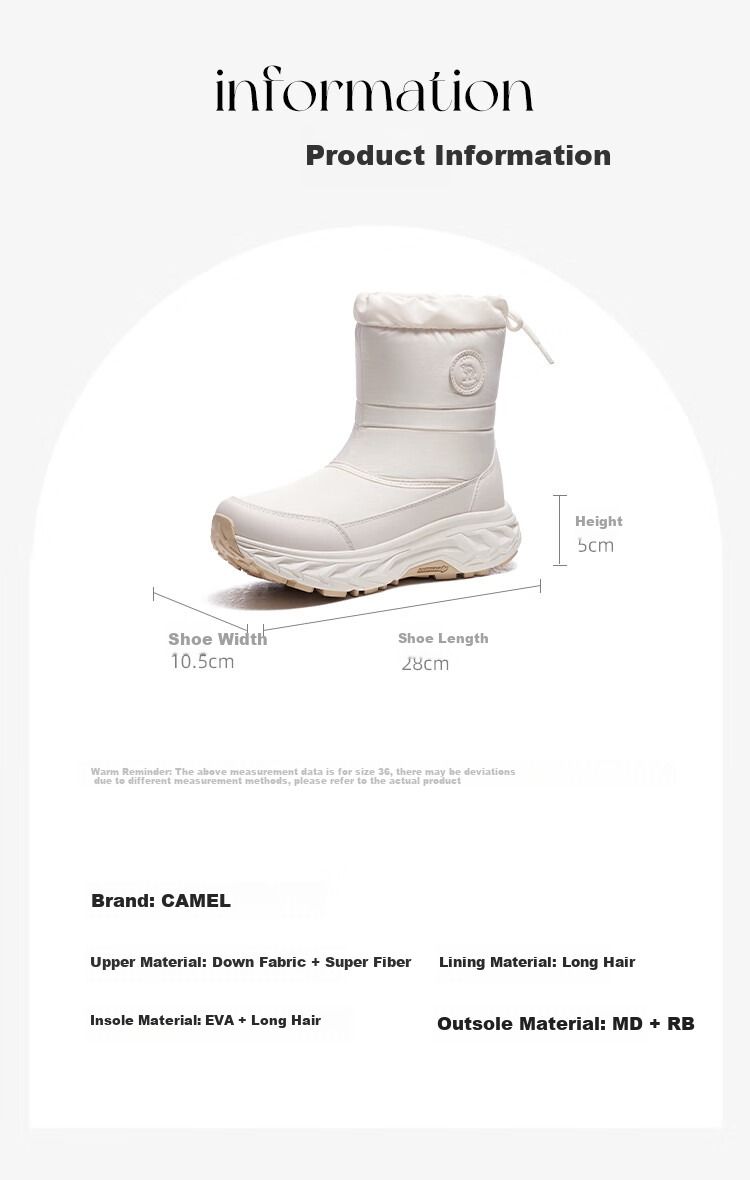 CAMEL Winter Snow Boots for Women, Thick-Soled Fleece-Lined Warm Cotton Shoes, Water-Repellent Short Boots F24C026613 9