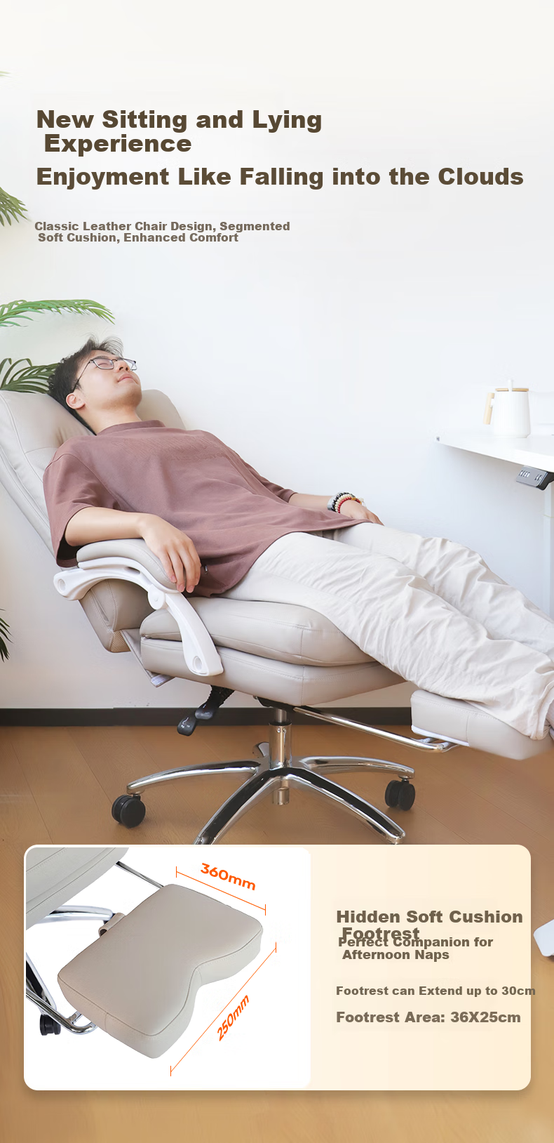 Deli KF300U-J Ergonomic Office Chair, Comfortable Reclining Computer Chair with Dual Soft Cushioning, Executive Chair, Beige 5
