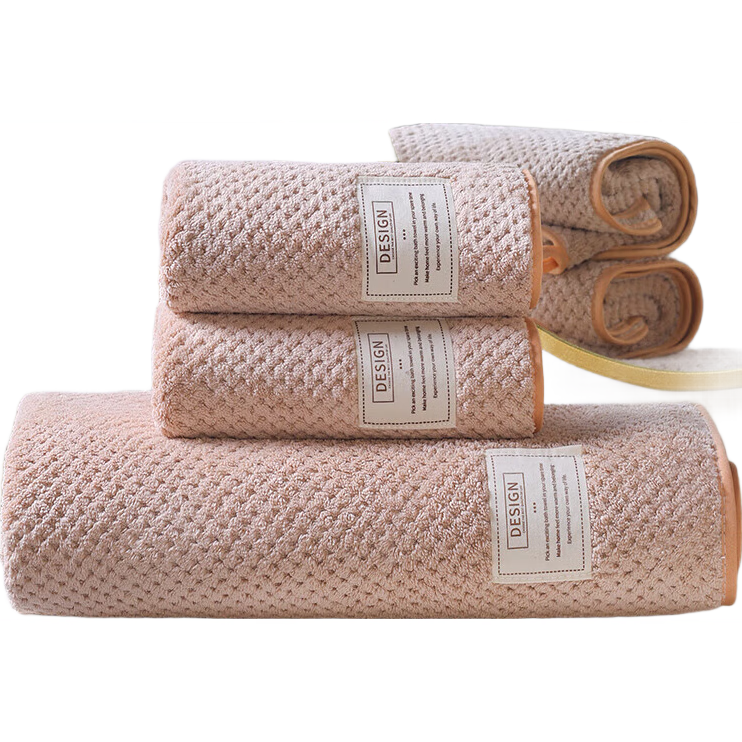 Grace Bath Towel Set for Home Use, Large Size Class A Pineapple Pattern 1 Bath Towel + 2 Towels Combo Pack, Adult Soft Absorbent, Light Brow