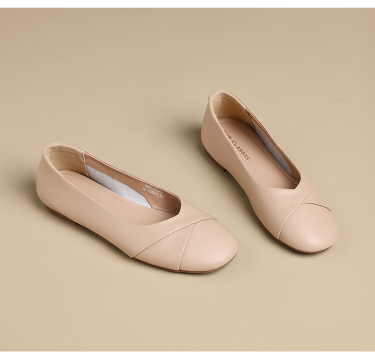 ZHR Women's Genuine Leather Vintage Casual Flats Soft Sole Low-Cut Shoes AH582 Beige Size 39 27