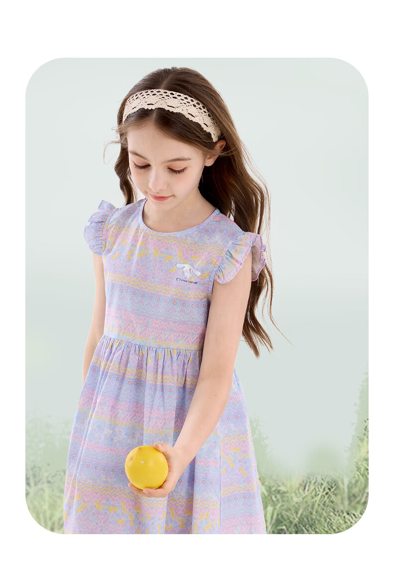 Hello Kitty Girls' Summer Dress, Stylish Children's Cotton Dress, Loose Floral Print for Older Girls, GG010 Yellow Orange, Size 170 6