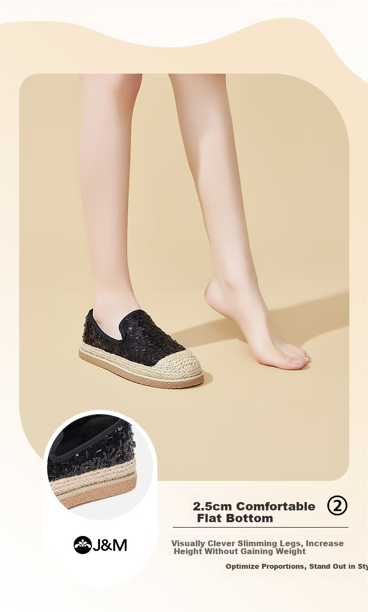 J&M Fisherman Shoes for Women, Spring And Summer Fashion Sequin Platform Slip-On Loafers, Gray, Size 38 5