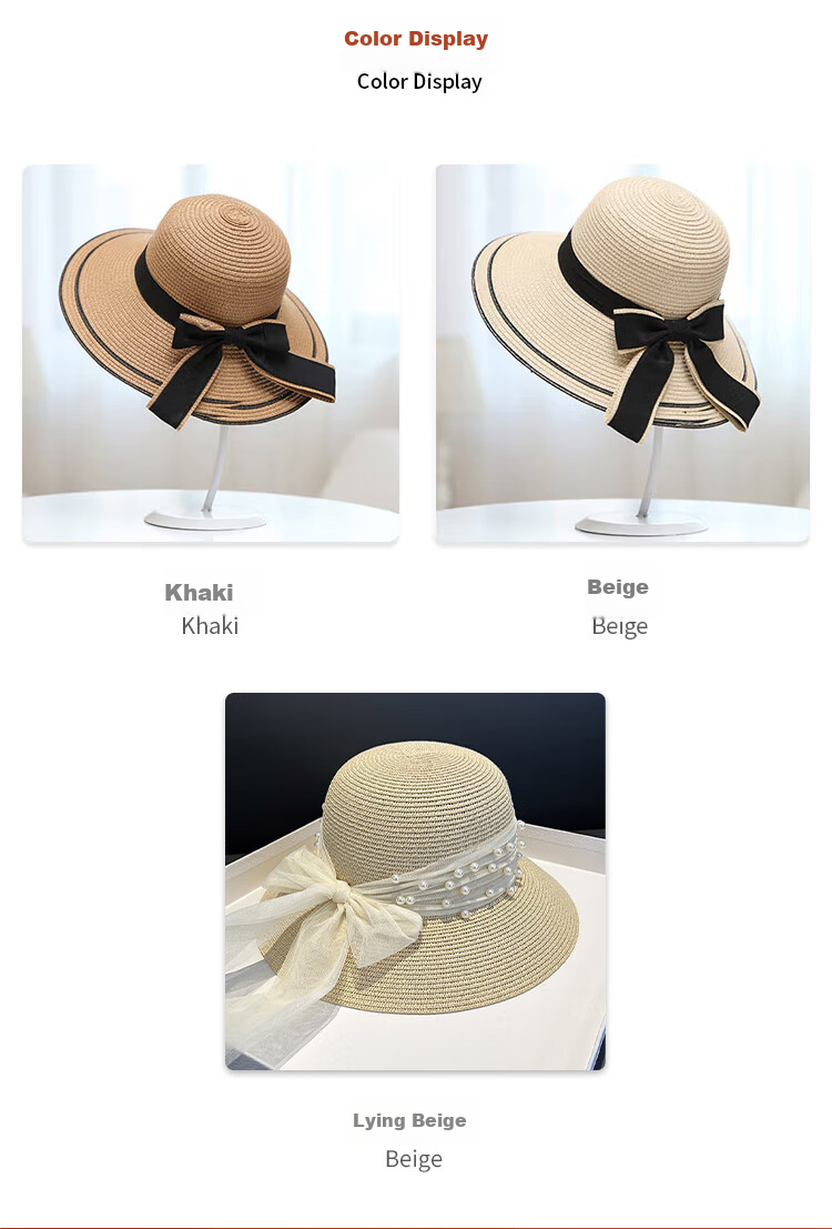 GLO-STORY Women's Sun Hat, Straw Hat for Outdoor Travel, UV Protection, Wide Brim Beach Hat with Bow, WMZ824169 8