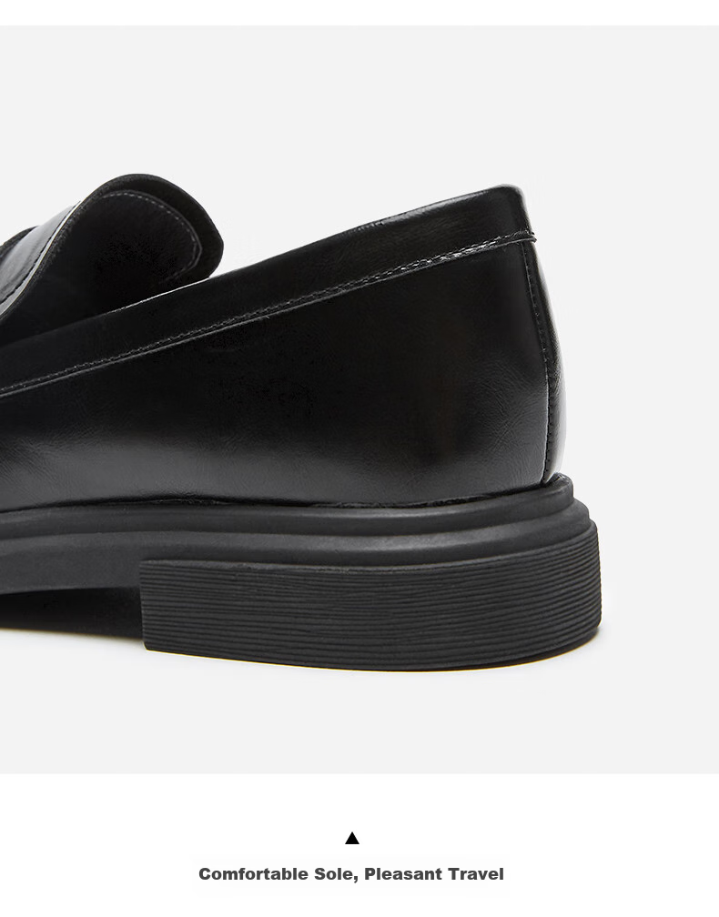Hotwind Black Loafers for Women, New Classic Soft-Soled Black Flats, Retro British Style Leather Shoes, Women's Footwear 15