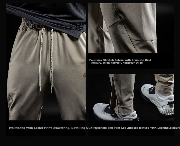 Monster Guardians Men's Sports Pants, Lightweight Breathable Quick-Dry Running Trousers, YKK Zipper Two-Tone Joggers, Khaki Color, Size M 10