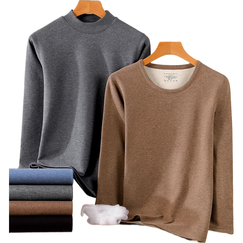 LangSha Mid-Neck Wool and Silk Thermal Underwear Set for Men 26 Autumn Winter New 7A Antibacterial Fleece Lined Heating Top and Bottom Set