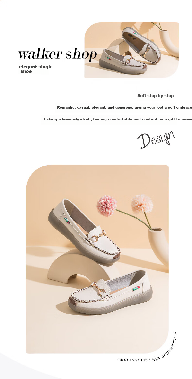 Walker Shop Aokasuo Slip-On Loafers for Women, Soft-Soled Casual Shoes, Single Shoes, Mom Shoes, D133399, Gray, Size 40 2