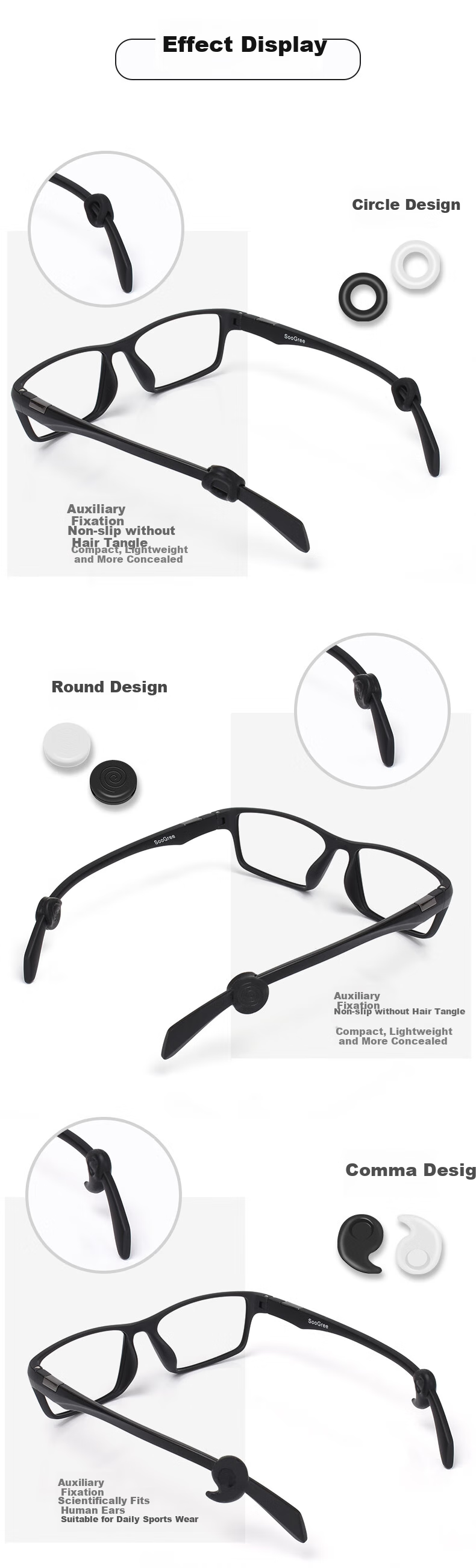 SooGree Eyeglass Temple Anti-Slip Silicone Ear Hooks, Replacement Accessories for Glasses, Anti-Drop Ear Support Fixing Device 28