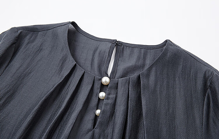 Dme [Selected Lyocell], Summer Pearl Decorated Round Neck Drip Button Shirt, Flowing Short-Sleeve Blouse, Women's Top 6