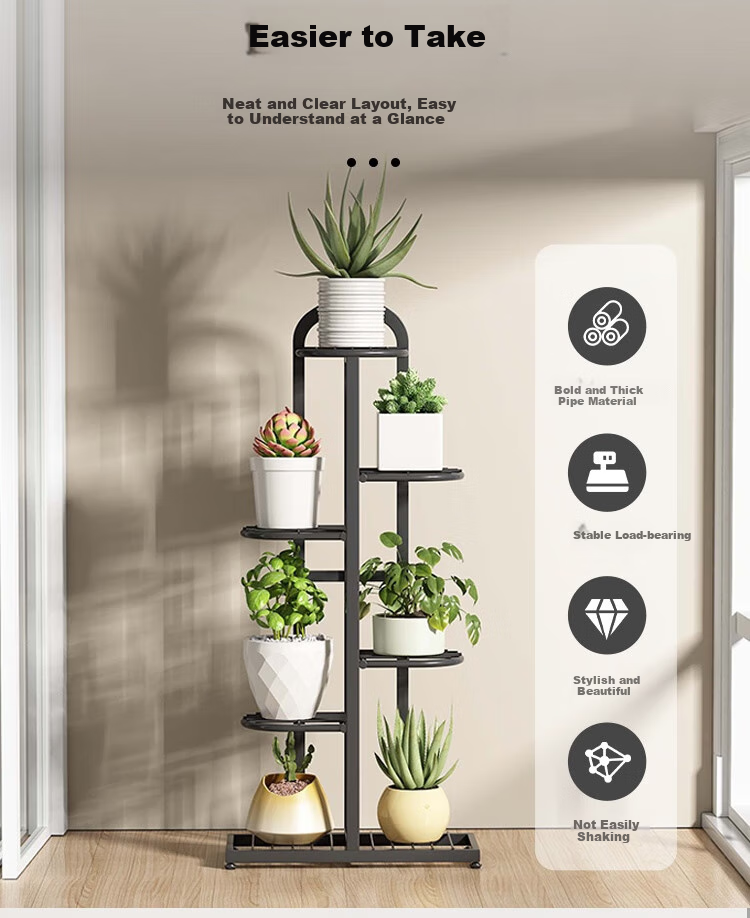 Anerya Multi-Tier Flower Stand, Indoor Home Balcony Decorative Rack, Iron Art Storage Shelf, Living Room Floor-Standing Planter Rack 4