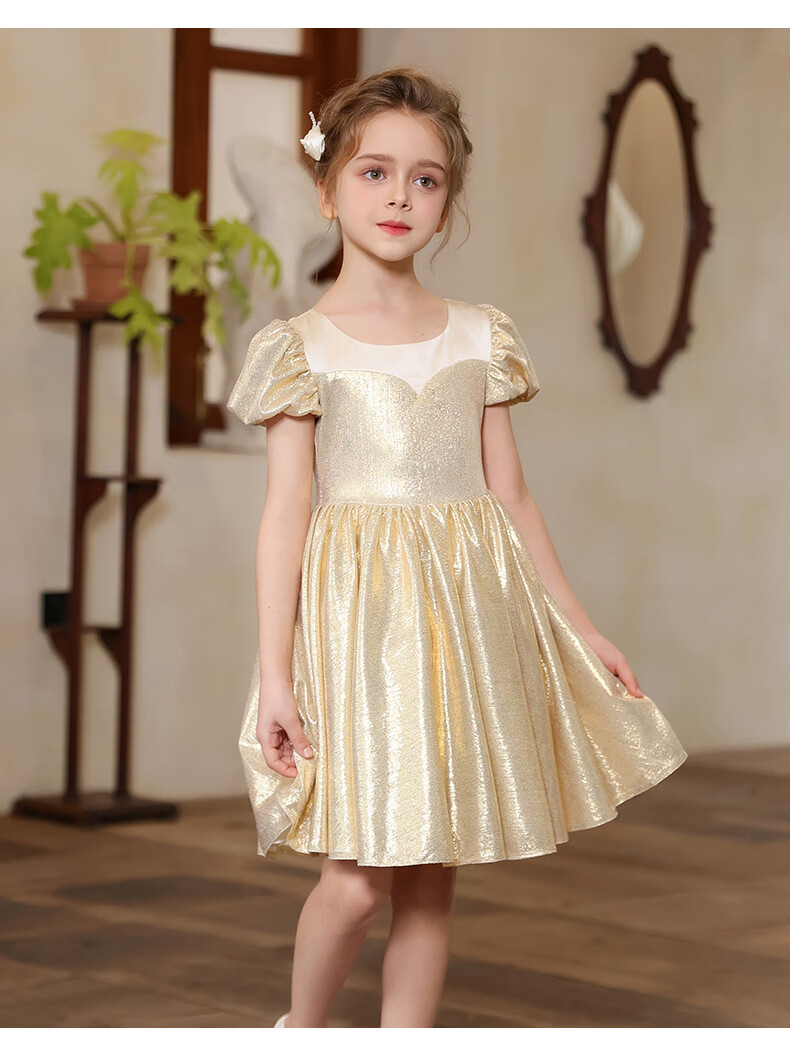 Yinuofang Children's Dress Princess Gown Spring Summer Champagne Piano Performance Birthday Dress Size 150 5