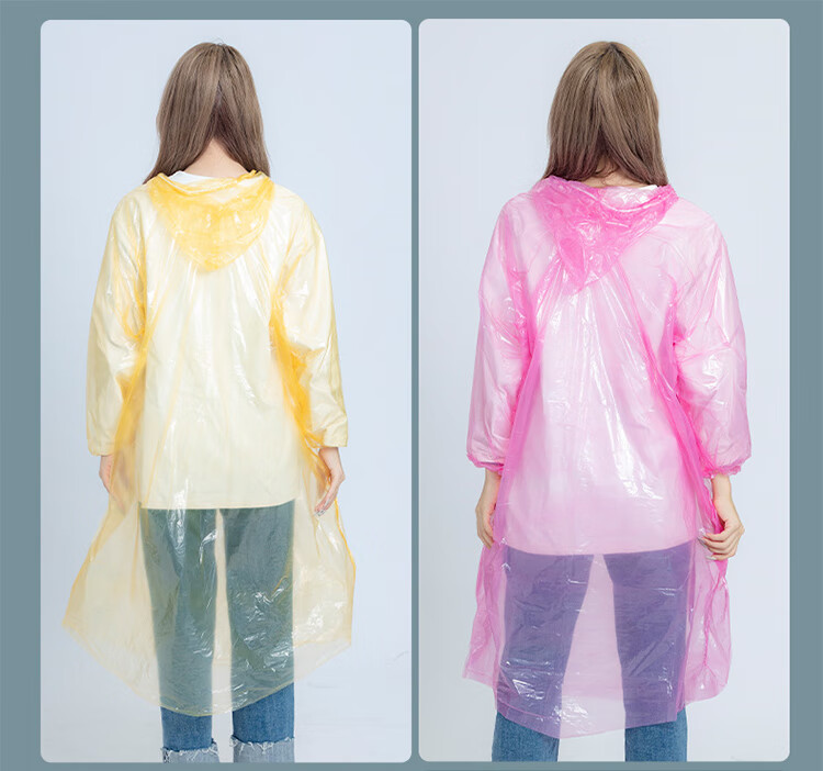 Mashifu Disposable Raincoat [7 pcs/pack] Adult Portable Card Rain Poncho PE Thickened Unisex Long Hooded Outdoor Transparent Raincoat One Size (Morandi 7 Colors) 18