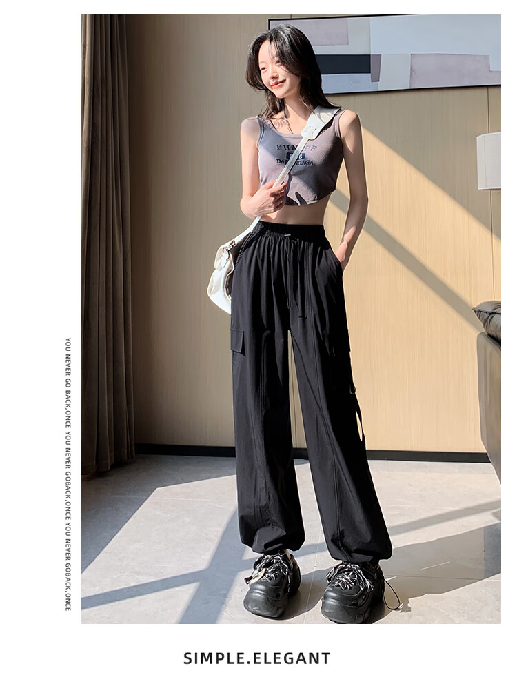 Women's Free Style Cargo Pants Summer Thin Ice Silk Quick-Dry Paratrooper Hiking Pants 2026 New High-Waist Slim Casual Wide-Leg Pants 17