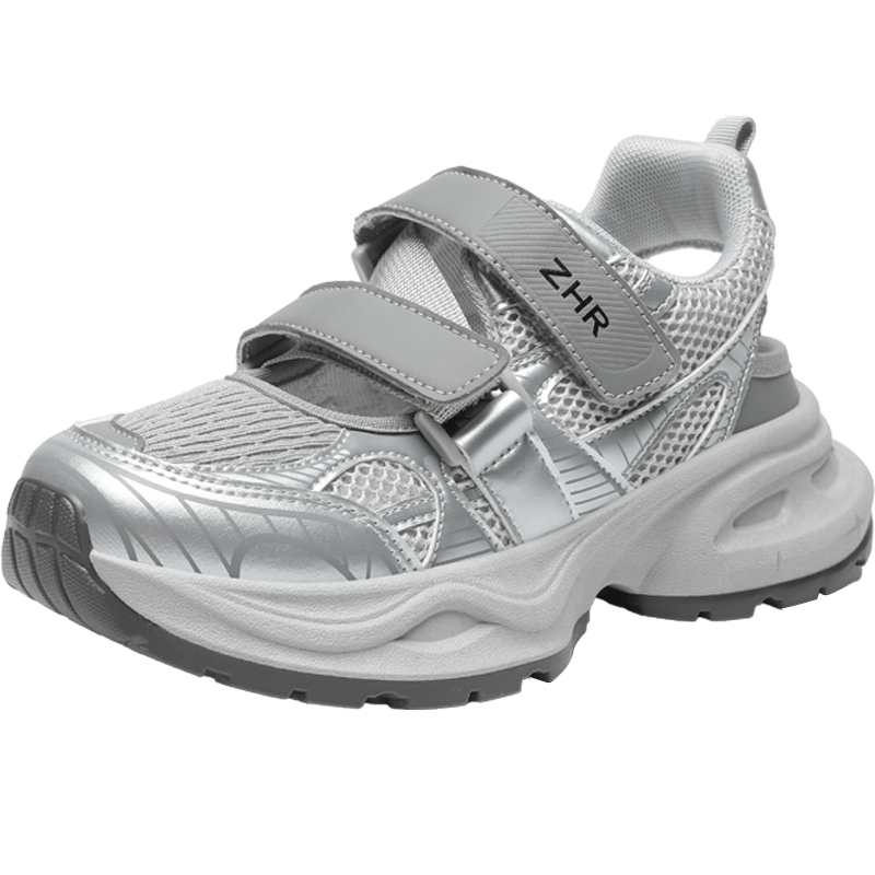 ZHR Hollow Dad Shoes for Women, Summer Breathable Fashionable Women's Shoes, Casual Thick-Soled Shock-Absorbing Sneakers for Women, IF17 Silver Color Size 36