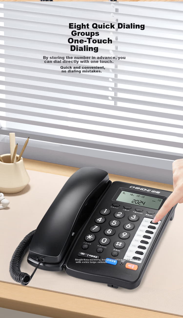 CHINO-E Landline Telephone with Fixed Wired Connection, Dual Interface for Office And Home Use, Battery-Free, 8 Quick Dial Numbers, Volume Adjustment, Hands-Free Calling, Hotel Customer Service, C199 Black 3