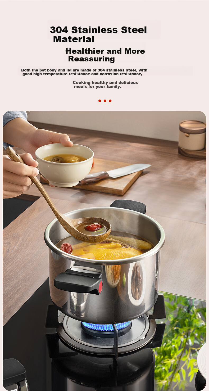KBH Explosion-Proof Pressure Cooker, 304 Stainless Steel, Thickened, Safe for Home Use, Compatible with Gas And Induction Stoves, 22cm, 5.5L 7