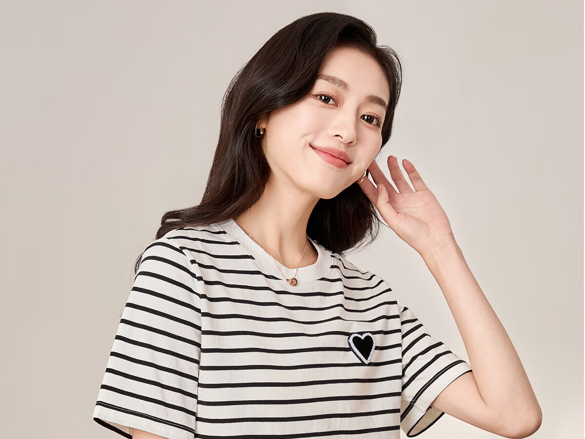 Chushen Summer Short-Sleeve T-Shirt for Women, Fashionable Versatile Round Neck Heart Logo Striped Pure Cotton Half-Sleeve Top S13KT1172 10