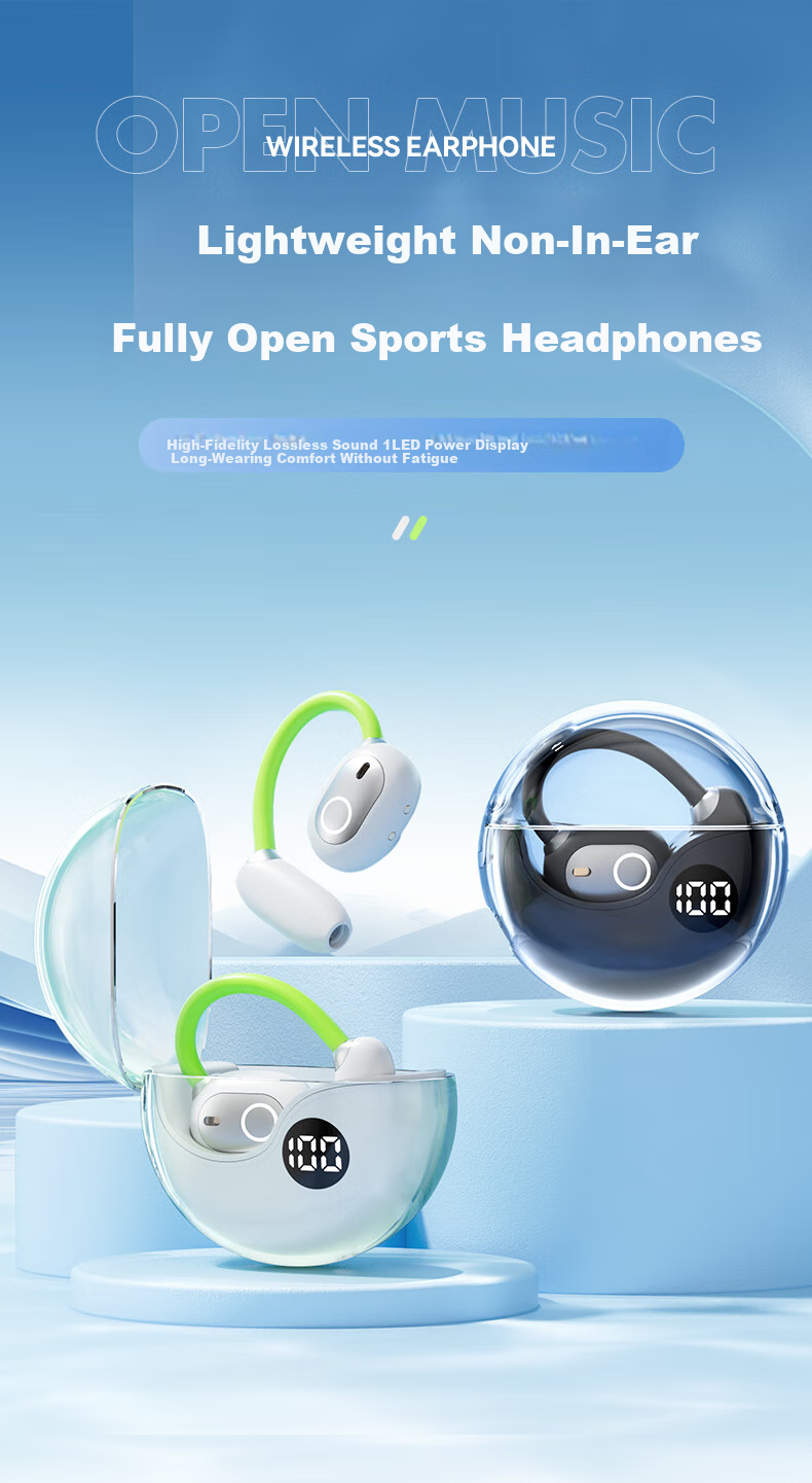 CLAISON [2025 New Model | Berlin Voice] Bluetooth Headphones, Ear-Hook Style, LED Display, Bone Conduction Concept, Wireless, Non-In, Open-Ear Design, Long-Lasting Battery Life, M80-White 1