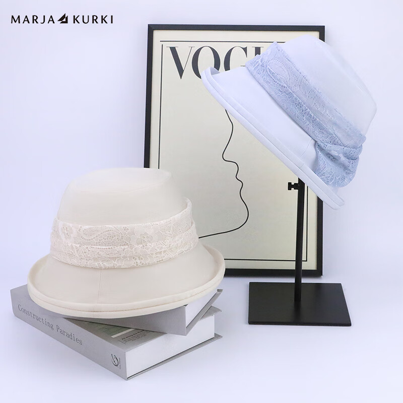 MARJA KURKI High-Quality Birthday Gift for Mom, Lace Mulberry Silk Hat, Ultra-Light Portable Sun Hat, Bucket Hat, Moon Lace Gray Blue