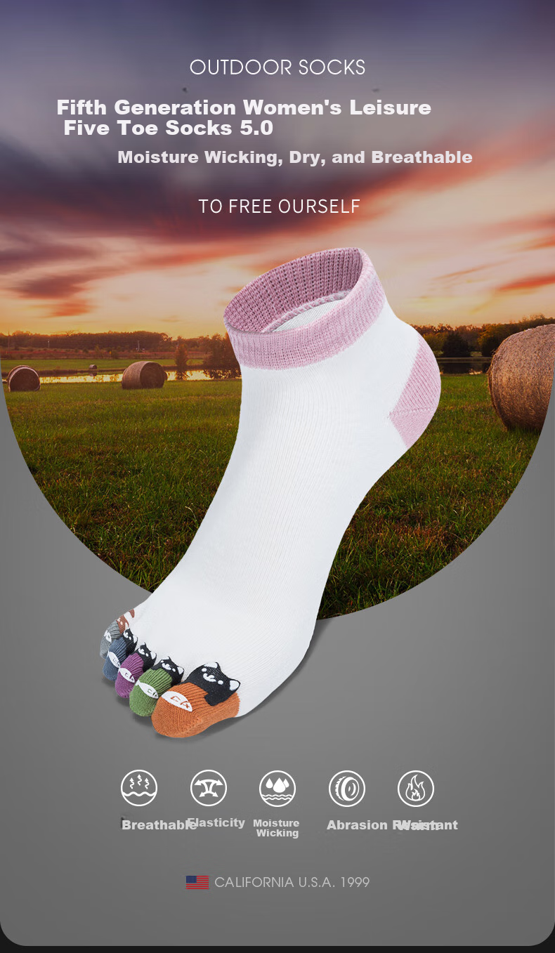 TFO Competition-Grade Outdoor Five-Toe Socks, Casual Split-Toe Sweat-Wicking Running Hiking Socks 2202496 Women's Blue 2