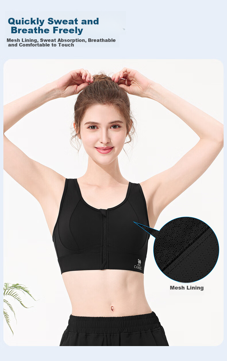 CAMEL Quick-Dry Sports Bra for Running And Fitness, One-Piece Tank Top Y25BAWL6003 Phantom Black L 12