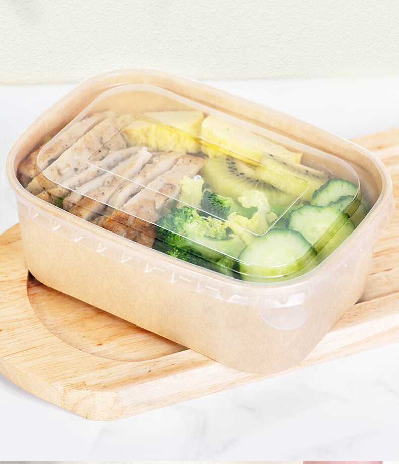 Fangcaodi Disposable Thick Kraft Paper Takeout Boxes, 750ml*15 Sets, Lunch Boxes, Fast Food Containers, Fruit Picnic Boxes with Lids, Paper Bowls 2