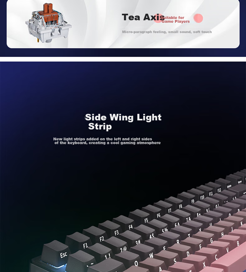 HP GK600FS Mechanical Keyboard Hot-Swappable Wired for Office, E-Sports And Gaming Dedicated Desktop Laptop Keyboard with Side-Carved Gradient Glacier Blue And Blue Switches 99 Keys 8