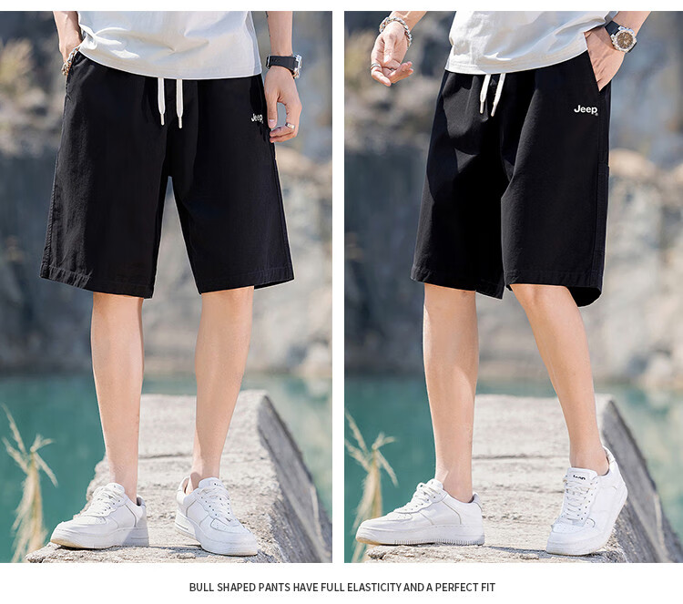 JEEP [Pure Cotton Comfort] Loose-Fitting Sweatpants, Men's Clothing, Summer Shorts, Wide-Leg Pants, Knee-Length Shorts 17