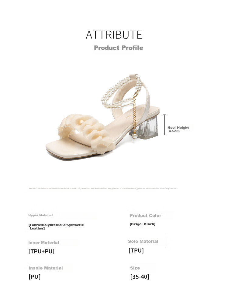 ZHR Women's Sandals with Chunky Heel, Comfortable And Stylish Women's Shoes, Elegant Pearl Chain Slimming Shoes for Women JF28 Beige 36 4