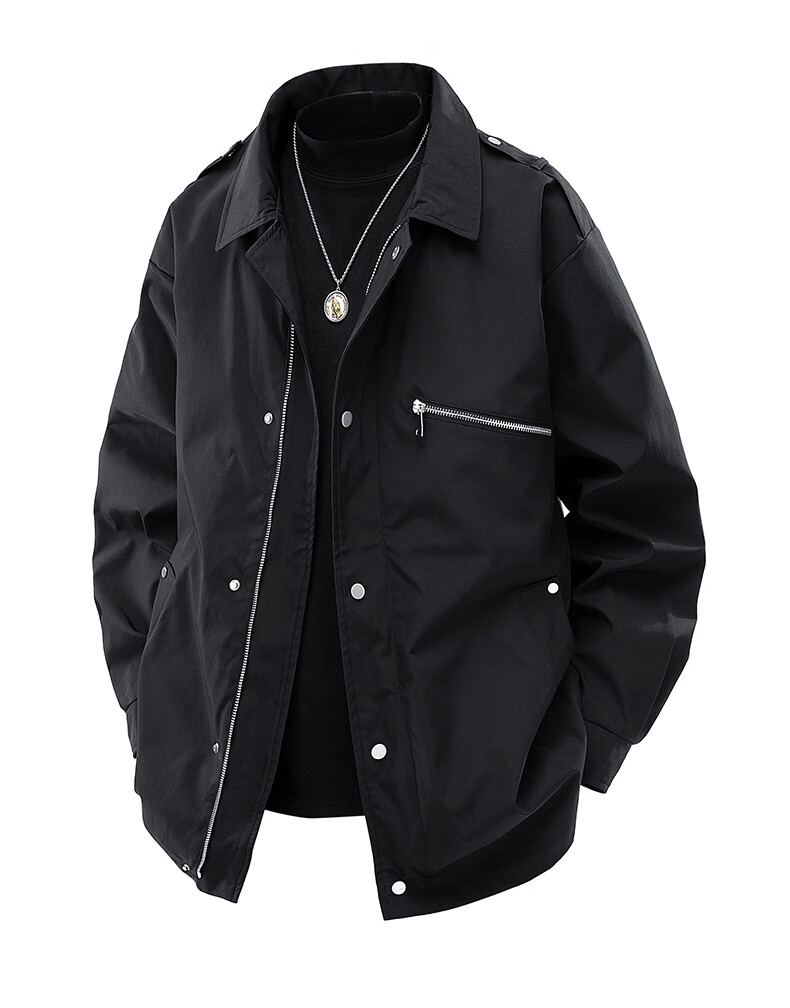 Number One Youth Men's Jacket Spring Autumn New American Style Plus Size Workwear Long Sleeve Shirt Coat Black 3XL 8