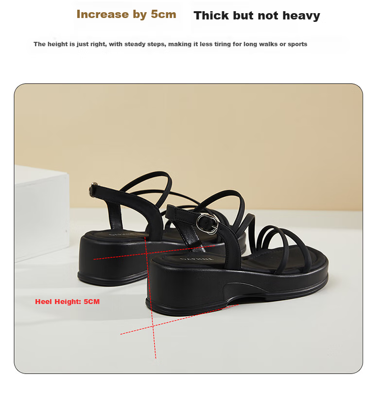 DAPHNE Fairy-Style Platform Sandals for Women, Wedge Beach Shoes with Ankle Strap Roman Sandals 4623303090 Black Size 36 5