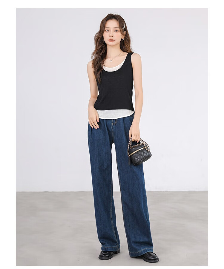NOMe Snowflake Cotton Faux Two-Piece Loose Vest for Women, Outer Wear, 2026 Summer Stylish Simple Sleeveless Top, Black, M 2