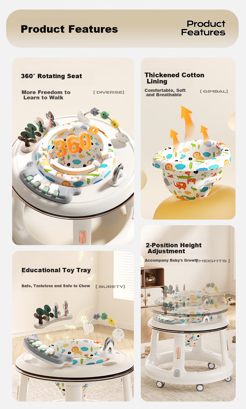 ANGI BABY Baby Walker, Infant 2025 Model, Anti-Rollover Design, Multifunctional Pushchair, Baby Gift 2