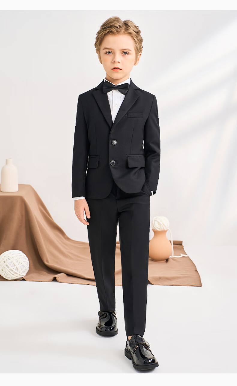 Romon Kids Suit Set Spring Autumn Boys Host Tuxedo Flower Boy Performance Outfit Black 170 20